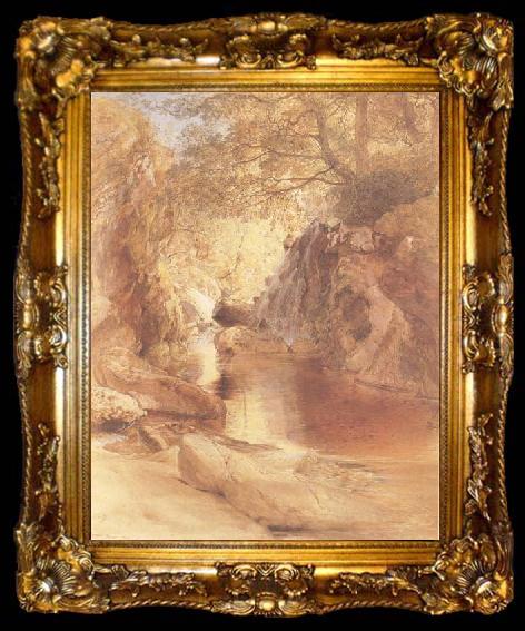 framed  Samuel Palmer A Cascade in Shadow,Drawn on the Spot,near the Function of the Machno and Conway,North Wales, ta009-2